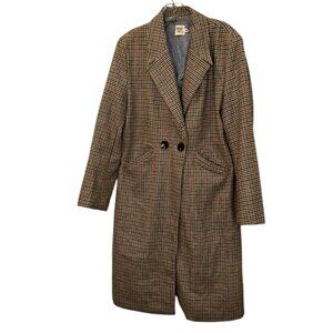 Princess Polly Glenn plaid houndstooth green burgundy two button coat jacket S/M